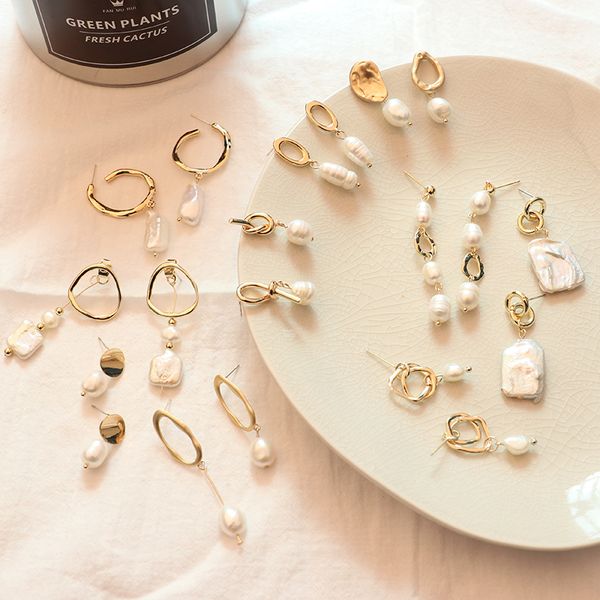 mengjiqiao 2019 new japan trendy natural freshwater pearl asymmetric earrings for women fashion geometric irregular pendientes, Silver 
mengjiqiao 2019 new japan trendy natural freshwater pearl asymmetric earrings for women fashion geometric irregular pendientes, Silver