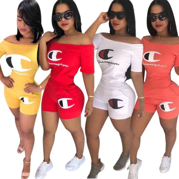 

champion women designer tracksuit short sleeve outfits shirt pants 2 piece set skinny shirt short tights sport suit pullover pants klw0901