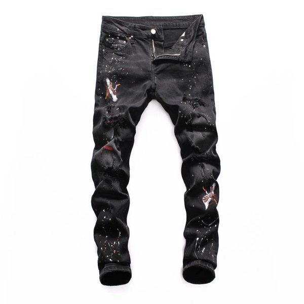 fashion streetwear men jeans black color slim fit elastic paint ripped jeans embroidery designer hip hop men, Blue
fashion streetwear men jeans black color slim fit elastic paint ripped jeans embroidery designer hip hop men, Blue