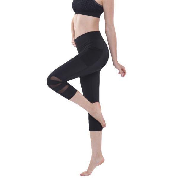 good stretch fitness tights female pocket mesh short training pants seamless tight trousers, White;red
good stretch fitness tights female pocket mesh short training pants seamless tight trousers, White;red