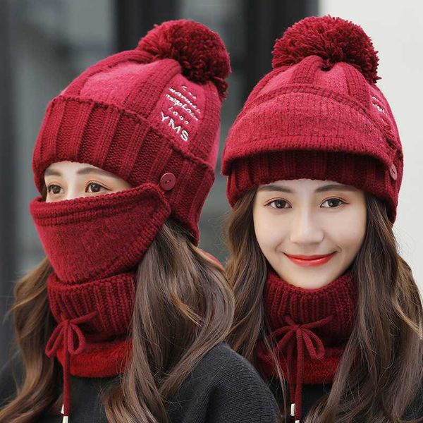 sets 3 hats women winter knit beanies hat with bib and mask female ear protection skullies hat warm velvet thick riding wool cap, Blue;gray
sets 3 hats women winter knit beanies hat with bib and mask female ear protection skullies hat warm velvet thick riding wool cap, Blue;gray