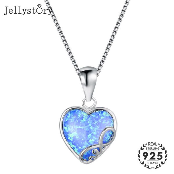 

jellystory trendy silver 925 necklace with heart-shaped opal gemstones pendants jewelry for women wedding engagement party gifts