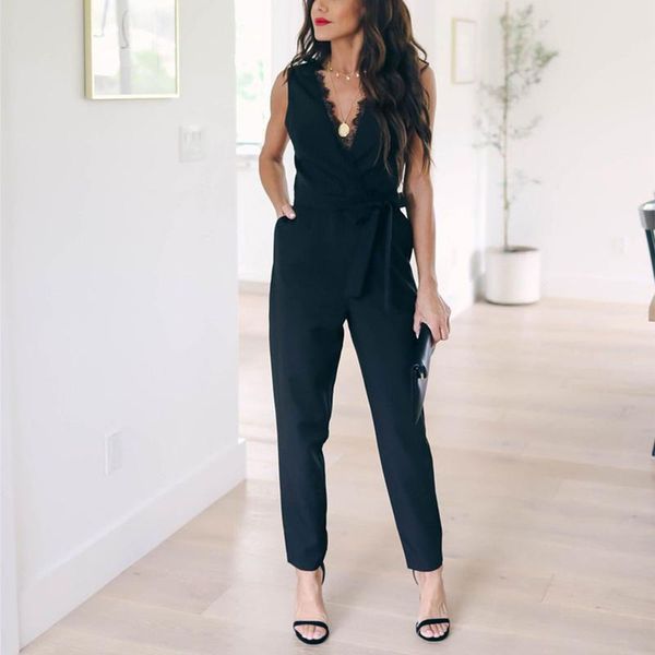 fashion lace women jumpsuit with belt sleeveless summer new casual v-neck solid women black jumpsuits fashion female pants, Black;white
fashion lace women jumpsuit with belt sleeveless summer new casual v-neck solid women black jumpsuits fashion female pants, Black;white