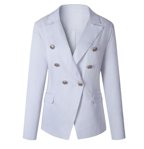 3 colors white new style brand original design women's double-breasted slim jacket metal buckles blazer suit collar outwear, White;black
3 colors white new style brand original design women's double-breasted slim jacket metal buckles blazer suit collar outwear, White;black