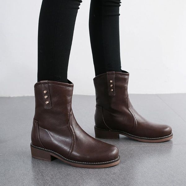 solid leather boots woman zipper boots winter short ankle booties pointed toe thick high heels botas snow shoes#3, Black
solid leather boots woman zipper boots winter short ankle booties pointed toe thick high heels botas snow shoes#3, Black