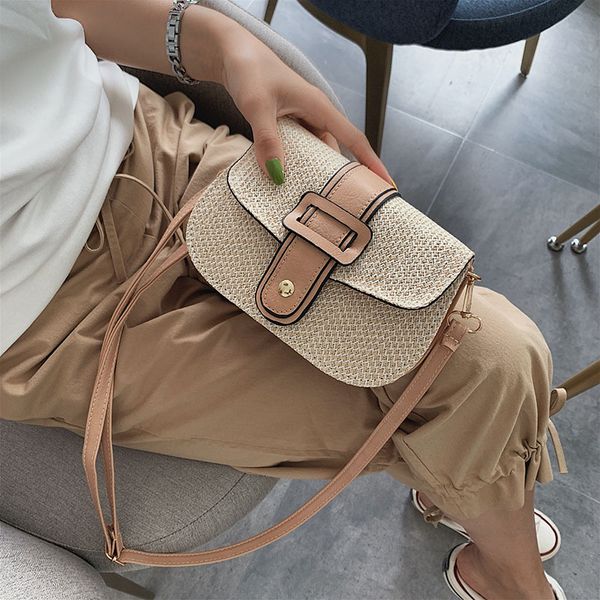 straw mini bag women's new summer woven holiday beach bag crossbody saddle