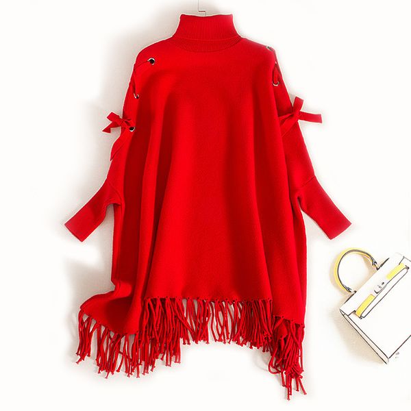 autumn winter women sweater cape turtleneck tassel bottom batwing sleeve vintage black red sweater cape, White;black
autumn winter women sweater cape turtleneck tassel bottom batwing sleeve vintage black red sweater cape, White;black