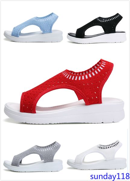summer's new breathable flats ladies' fashion wedges and sandals comfortable shoes, Black