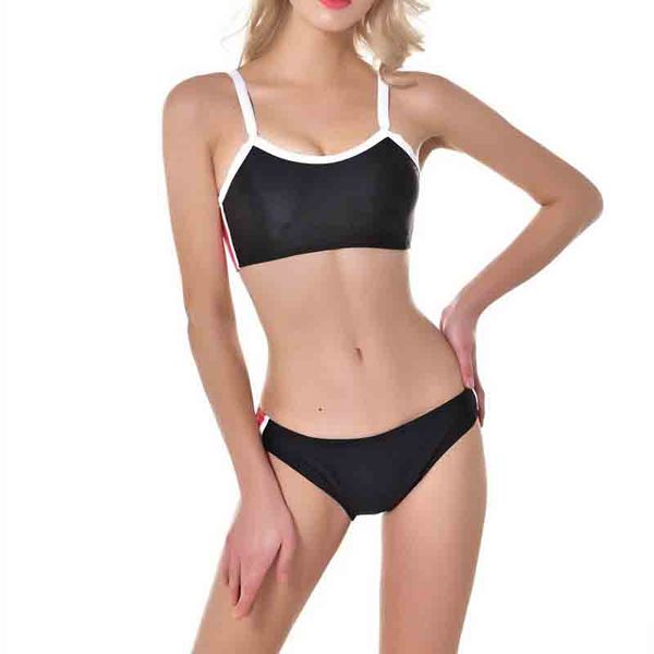 women's solid padded wireless bikini mixed color with triangle solid bottom swimwear bathing suit, White;black
women's solid padded wireless bikini mixed color with triangle solid bottom swimwear bathing suit, White;black