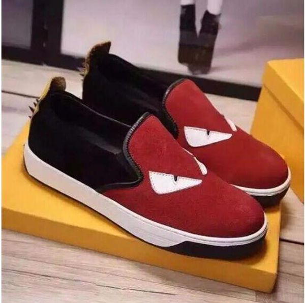 2016 brand suede real leather little monster eyes casual shoes flat shoes loafers high quality, Black