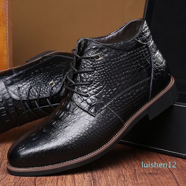 2018 business casual snow boots genuine leather men shoes fashion male shoes winter ankle boots male boots winter men shoes l12, Black
