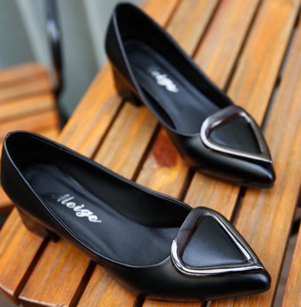 women's shoes in spring and autumn middle coarse heel pointed end #64, Black