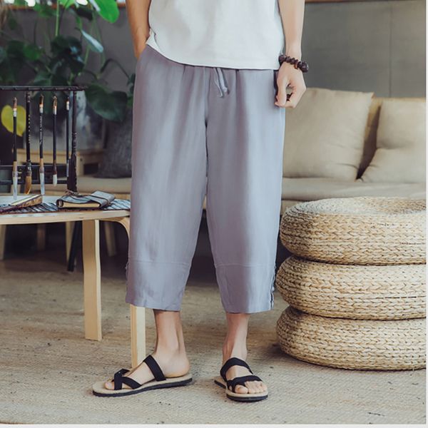 2018 new summer cotton linen men's chinese style loose straight harem pants wide leg lightweight casual calf-length trousers, Black
2018 new summer cotton linen men's chinese style loose straight harem pants wide leg lightweight casual calf-length trousers, Black