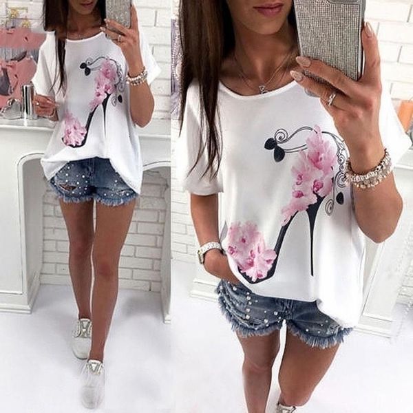 women women blouse new fashion women short sleeve high heels printed beach casual loose blouse shirt drop shipping, White
women women blouse new fashion women short sleeve high heels printed beach casual loose blouse shirt drop shipping, White