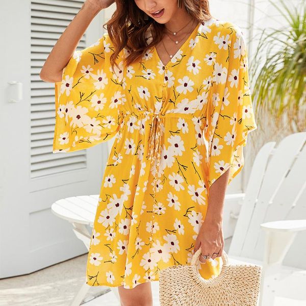 women's sundress boho dress belt wave flower printing half sleeve dress fashion women's clothing summer ropa mujer, White;black
women's sundress boho dress belt wave flower printing half sleeve dress fashion women's clothing summer ropa mujer, White;black