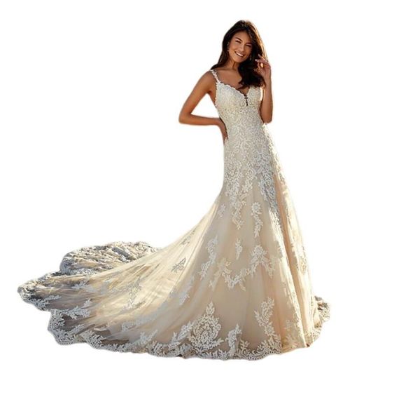 light champagne wedding dresses eddy k lace appliqued spaghetti robes de mariée sweep train custom made mermaid wedding dress, White
light champagne wedding dresses eddy k lace appliqued spaghetti robes de mariée sweep train custom made mermaid wedding dress, White