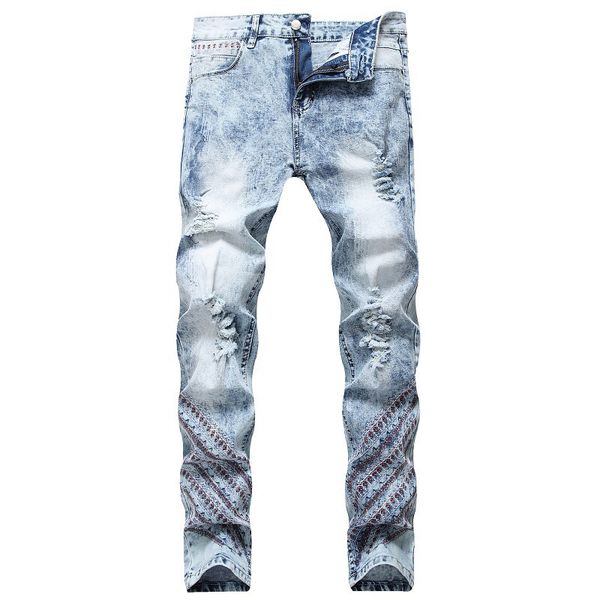 young men's ripped skinny zipper slim fit casual pants trousers vintage jeans men, Blue
young men's ripped skinny zipper slim fit casual pants trousers vintage jeans men, Blue
