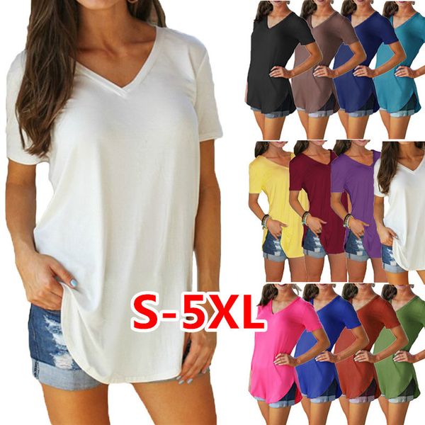 women's t-shirt wholesale women summer tshirts candy colors casual tees v-neck plus size clothing solid color, White
women's t-shirt wholesale women summer tshirts candy colors casual tees v-neck plus size clothing solid color, White