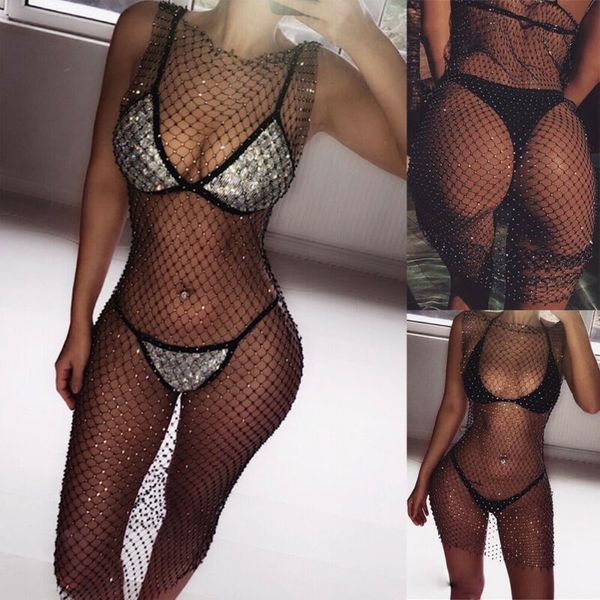 women bikini bling crystal cover up fishnet hollow out see through swimsuit swimwear black white, White;black
women bikini bling crystal cover up fishnet hollow out see through swimsuit swimwear black white, White;black