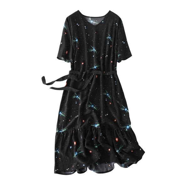 women summer silk dress o neck plus size natural silk dresses shinny star galaxy prin dress casual holiday real long, Black;gray
women summer silk dress o neck plus size natural silk dresses shinny star galaxy prin dress casual holiday real long, Black;gray