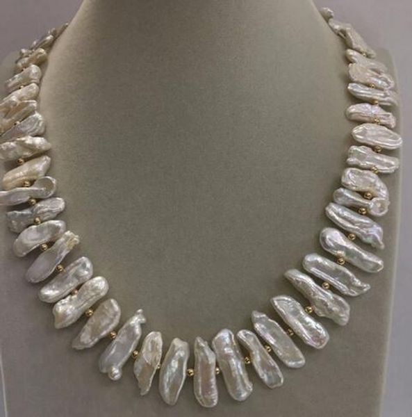 

genuine freshwater cultured white irregular pearl baroque necklace 17, Silver