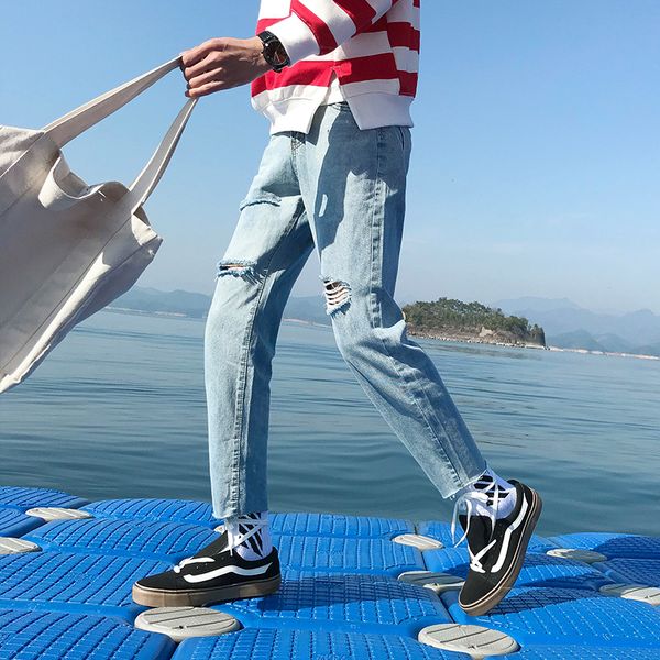 summer jeans men slim fashion washed solid color casual denim pants man streetwear hip hop tear hole cowboy trousers clothes, Blue
summer jeans men slim fashion washed solid color casual denim pants man streetwear hip hop tear hole cowboy trousers clothes, Blue