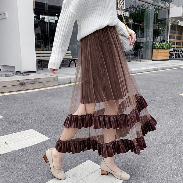 skirts folobe autumn winter retro velvet long skirt ruffles sweet women mesh patchwork high waist cake faldas mujer moda, Black
skirts folobe autumn winter retro velvet long skirt ruffles sweet women mesh patchwork high waist cake faldas mujer moda, Black