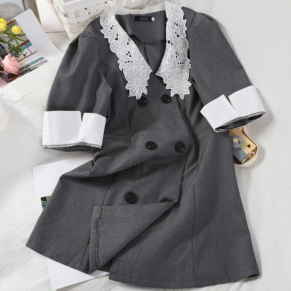 cutout lace collar stitching short sleeved double-breasted dress female spring and summer new slim short dresses summer dress, Black;gray
cutout lace collar stitching short sleeved double-breasted dress female spring and summer new slim short dresses summer dress, Black;gray