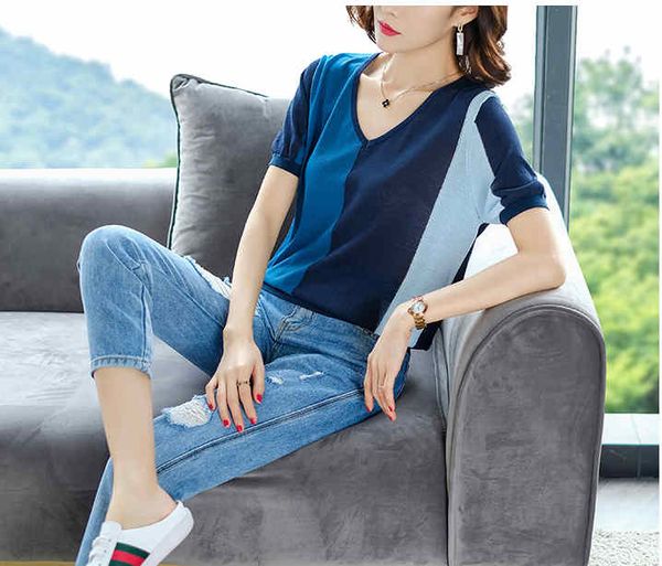 2020 women's designer knits tees with tunic and v-neck mosaic mixed color brand knits tees, White
2020 women's designer knits tees with tunic and v-neck mosaic mixed color brand knits tees, White