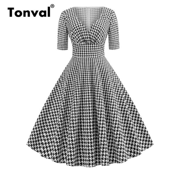 party dresses tonval houndstooth vintage 50s rockabilly v neck plaid dress women pin up half sleeve autumn retro elegant, White;black
party dresses tonval houndstooth vintage 50s rockabilly v neck plaid dress women pin up half sleeve autumn retro elegant, White;black