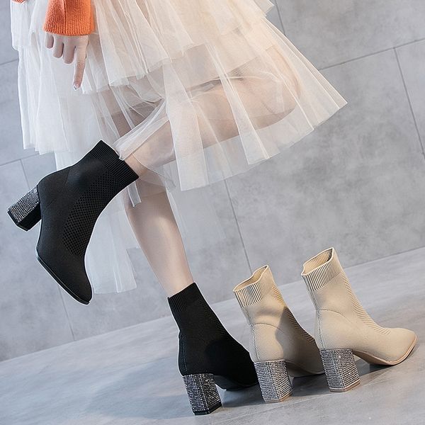 stretch fabric novelty crystal women mid calf boots high square heel pointed toe vintage winter boots plus size shoes, Black
stretch fabric novelty crystal women mid calf boots high square heel pointed toe vintage winter boots plus size shoes, Black
