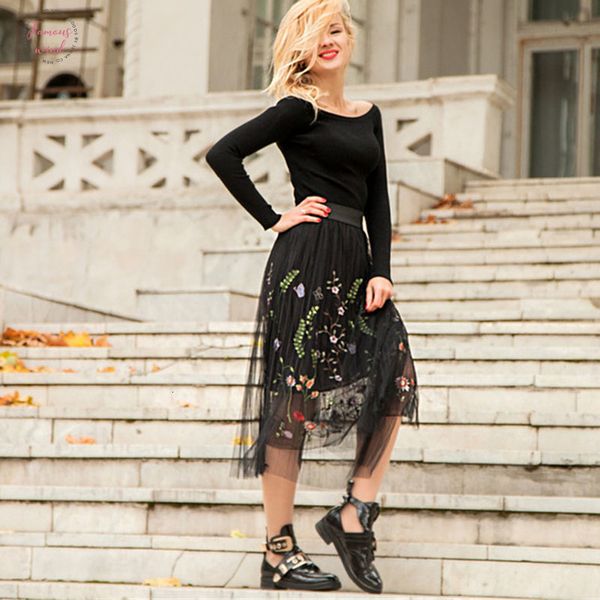 summer style flower embroidery gauze long skirt fairy student pleated elastic high waist a line tulle skirts jupe mesh skirt, Black
summer style flower embroidery gauze long skirt fairy student pleated elastic high waist a line tulle skirts jupe mesh skirt, Black