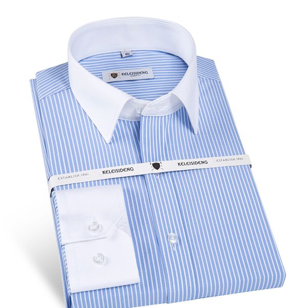men's stylish long sleeve fine striped dress shirt with contrast collar and cuffs male formal business regular-fit office shirts, White;black
men's stylish long sleeve fine striped dress shirt with contrast collar and cuffs male formal business regular-fit office shirts, White;black