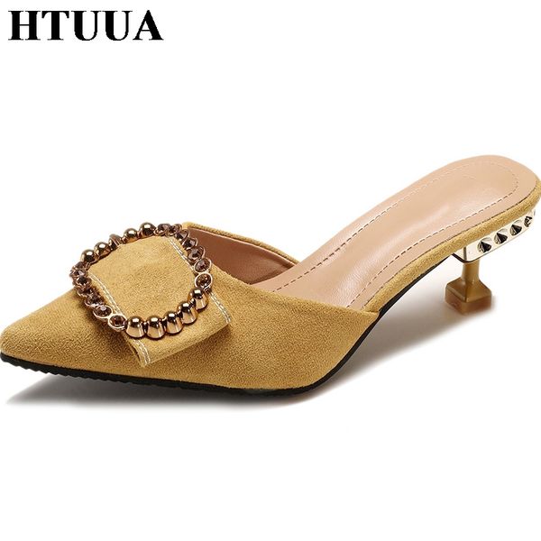 htuua new women slippers crystal fashion slip on mules summer shoes pointed toe high heels ladies slides flip flop sx2027, Black
htuua new women slippers crystal fashion slip on mules summer shoes pointed toe high heels ladies slides flip flop sx2027, Black