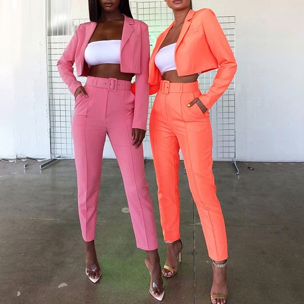 women's suits & blazers 2021 women fashion autumn two piece set pink orange yellow short jacket and pencil pants party blazer streetwea, White;black
women's suits & blazers 2021 women fashion autumn two piece set pink orange yellow short jacket and pencil pants party blazer streetwea, White;black