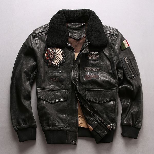 avirex flight jacket men's fur collar real leather jacket with chief embroidery stylish winter bomber lether coat men, Black
avirex flight jacket men's fur collar real leather jacket with chief embroidery stylish winter bomber lether coat men, Black