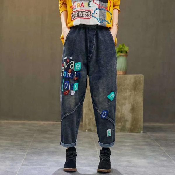 harem pants women embroidery letters jeans elastic waist casual all-match denim trousers loose washed vaqueros mujer 2020, Blue
harem pants women embroidery letters jeans elastic waist casual all-match denim trousers loose washed vaqueros mujer 2020, Blue