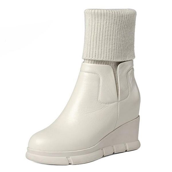 women real leather boots winter platform wedge mid calf boots fashion sock boots ladies genuine leather shoes beige, Black
women real leather boots winter platform wedge mid calf boots fashion sock boots ladies genuine leather shoes beige, Black