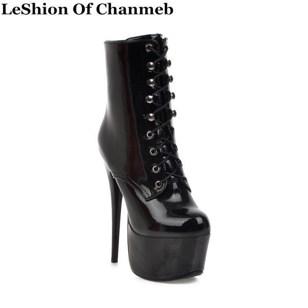 16cm heel extreme high heel patent ankle boots lace up fetish pole dance platform boots ladies party shoes woman plus size, Black
16cm heel extreme high heel patent ankle boots lace up fetish pole dance platform boots ladies party shoes woman plus size, Black