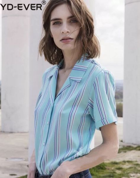2019 new women blue striped silk short sleeve blouse notched neck fresh summer shirt, White
2019 new women blue striped silk short sleeve blouse notched neck fresh summer shirt, White