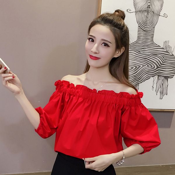 2019 summer new loose camisa feminina fashion brief chic casual blusa korean slash neck off shoulder women, White
2019 summer new loose camisa feminina fashion brief chic casual blusa korean slash neck off shoulder women, White