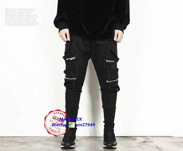 2018 new men's clothing singer performing personality stereoscopic pocket zipper conical harem pants plus size singer costumes, Black
2018 new men's clothing singer performing personality stereoscopic pocket zipper conical harem pants plus size singer costumes, Black