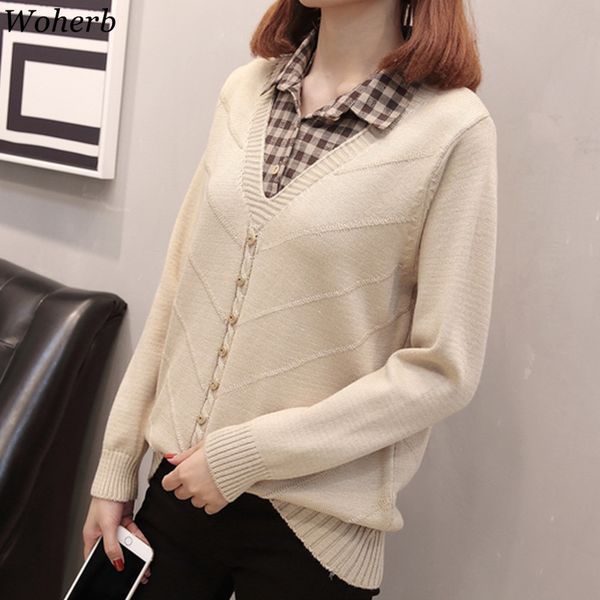 woherb 2019 new pullover fake two-piece sweater women turn-down collar sweaters jumper autumn casual office work clothes, White;black
woherb 2019 new pullover fake two-piece sweater women turn-down collar sweaters jumper autumn casual office work clothes, White;black