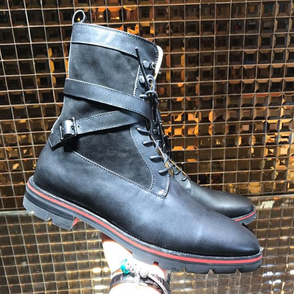 superaaaquality men's high boots red bottom oxfords boot red sole spikes motorcycle boots with strap buckle red rubber sole shoes, Black
superaaaquality men's high boots red bottom oxfords boot red sole spikes motorcycle boots with strap buckle red rubber sole shoes, Black