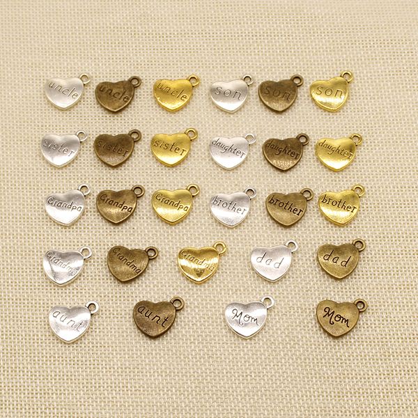 60 pieces metal charms or bracelet charms family text heart tag hj146, Bronze;silver
60 pieces metal charms or bracelet charms family text heart tag hj146, Bronze;silver