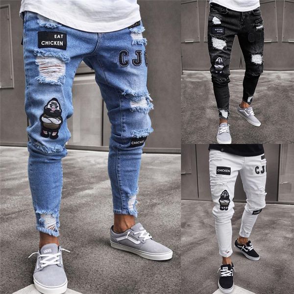 men's ripped super skinny slim fit denim pants destroyed frayed trousers, Black
men's ripped super skinny slim fit denim pants destroyed frayed trousers, Black