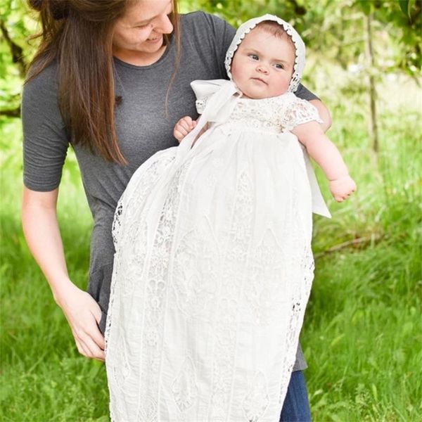 

grace christening gown & bonnet baptism gown baby girls christening dress white lace applique toddler robe 0-24month