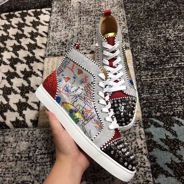 18ss new season red bottom sneakers men shoes luxury print silver pik pik no limit studs and rhinestones graffiti -- brand party dress, Black
18ss new season red bottom sneakers men shoes luxury print silver pik pik no limit studs and rhinestones graffiti -- brand party dress, Black