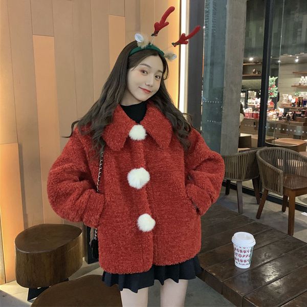 2020 sweet and beautiful hair ball baby collar yangqi age reduction loose thickening plus velvet long-sleeved coat female, Black
2020 sweet and beautiful hair ball baby collar yangqi age reduction loose thickening plus velvet long-sleeved coat female, Black