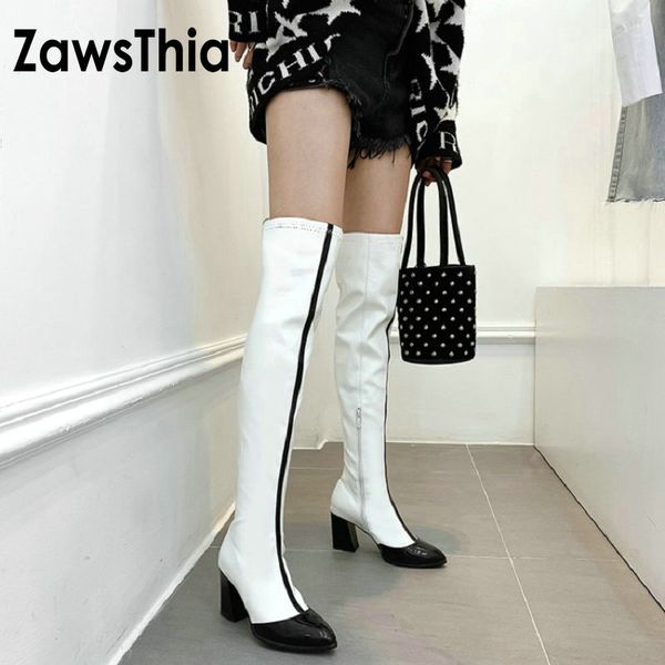 zawsthia 2019 winter patent pu leather white contrast color block high heels woman shoes over the knee high boots overknees, Black
zawsthia 2019 winter patent pu leather white contrast color block high heels woman shoes over the knee high boots overknees, Black